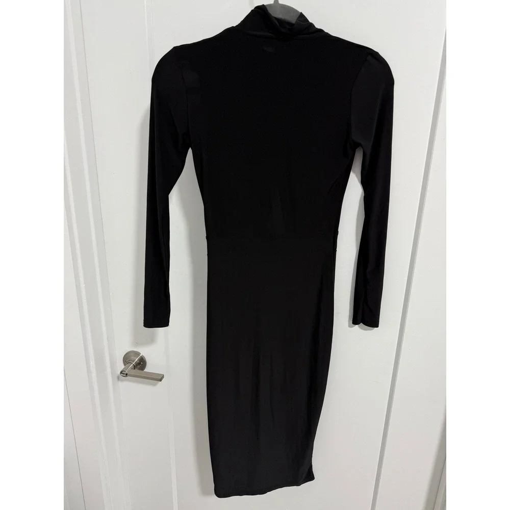 Miss Blush Black Bodycon Midi Dress Long Sleeve Mock Neck Cut‎ Out Party